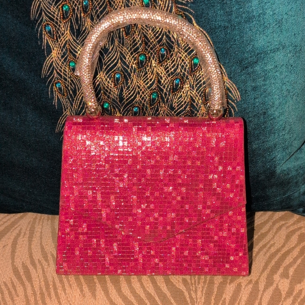 Sparkling Pink And Silver Crystal Handle S - Removable Chain Crossbody Strap